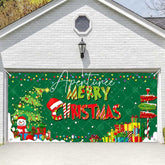 Aperturee - Aperturee Green Trees Gifts Merry Christmas Garage Door Banner
